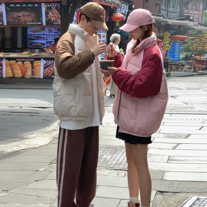 

Лоскутная женская зимняя парка, пальто с цветными блоками, воротник-стойка, карманы, стеганая куртка для женщин, универсальное женское пальто свободного покроя