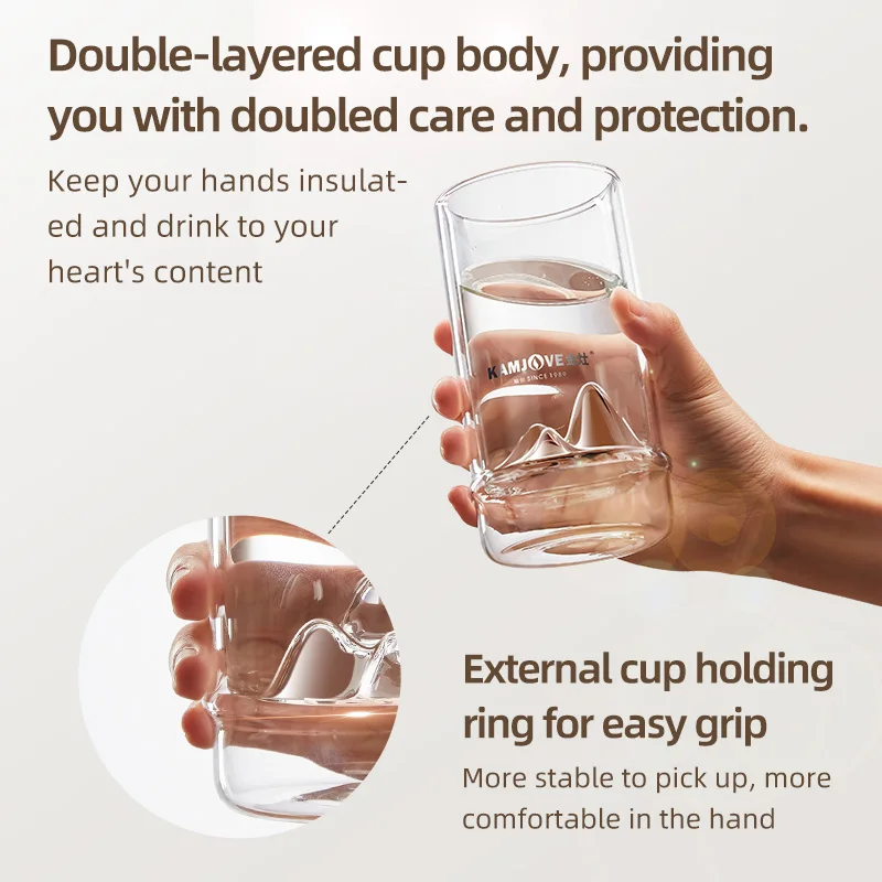 KAMJOVE Heat Resistant Double Wall Glass Cup,275ml Tea Cup Milk Coffee Water Cup Transparent Cup Glass Drinkware Mug Set Gift