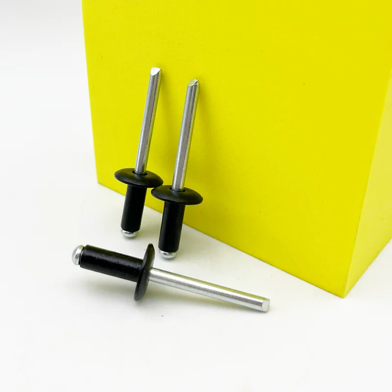 Aluminium-Stahl-Blindnieten mit großem Flanschkopf, schwarz, 3,2 mm, 4 mm, 5 mm, 6,4 mm, Blindnieten mit großer Kappe, offener Ende, Aluminium-Blindnieten, Zugkappen- und Spaltnieten – Detail 4