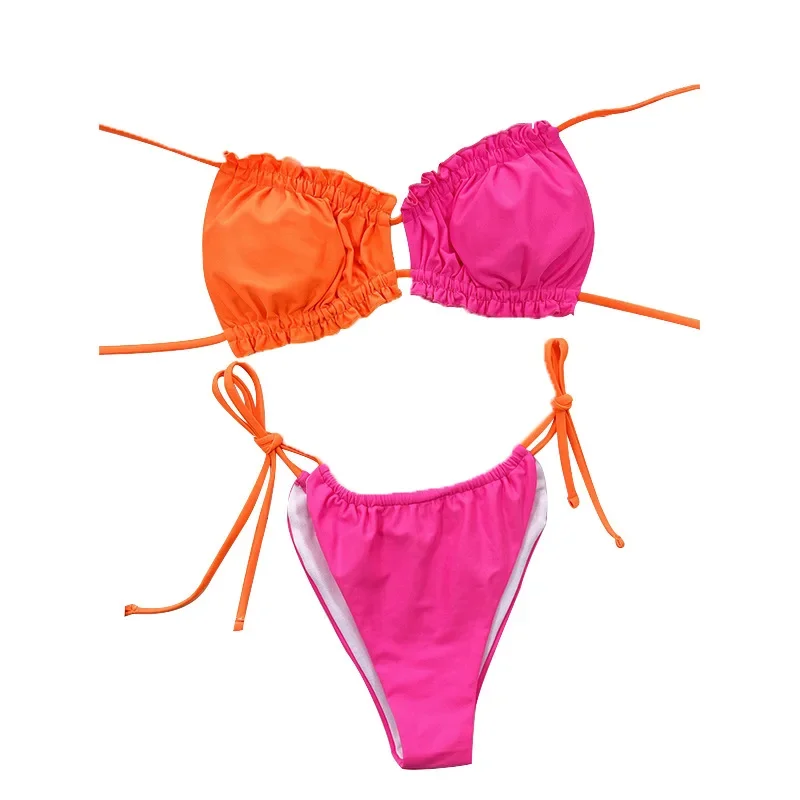 Sexy micro bikini maiô 2024 mulher bandeau banho tanga biquinis define brasileiro feminino maiô praia rosa laranja biquini