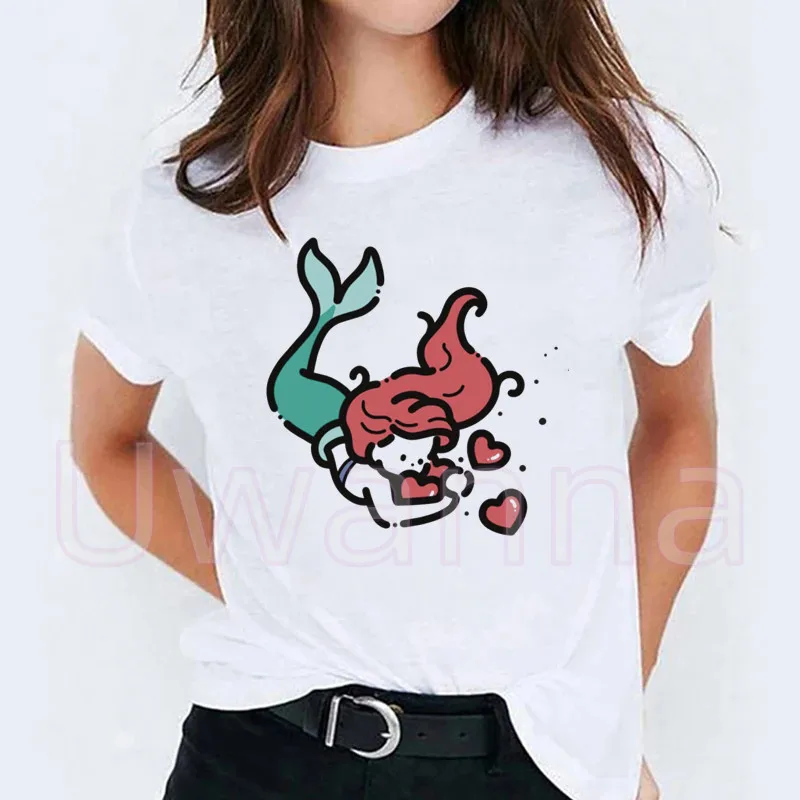 Ariel The Little Mermaid T-shirt Summer Piglet T-shirts Cartoon Ladies Print Harajuku Tee Shirt Short Sleeve Women's Tshirt