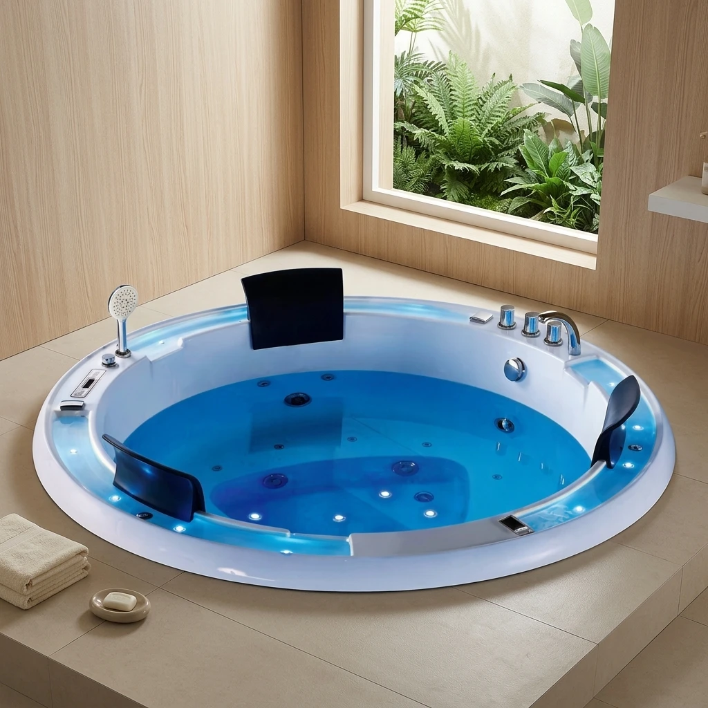 Modern Swim Spa Sauna, 4-6 Person Round Shape, Built-in Pool, Outdoor Villa Use, Home Wellness Facility