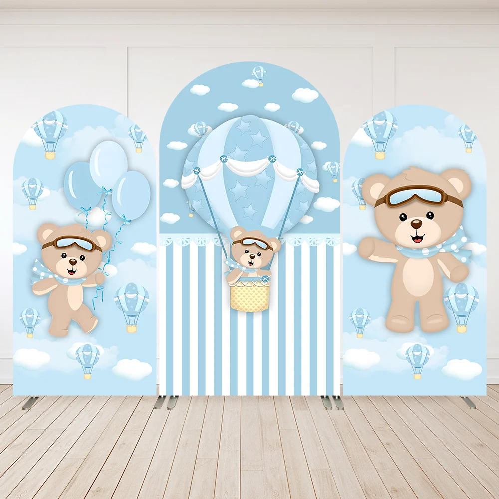

Blue Hot Air Balloons Boy 1st Birthday Arch Cover Backdrop Wall Bear Baby Shower Party Supplies Banner