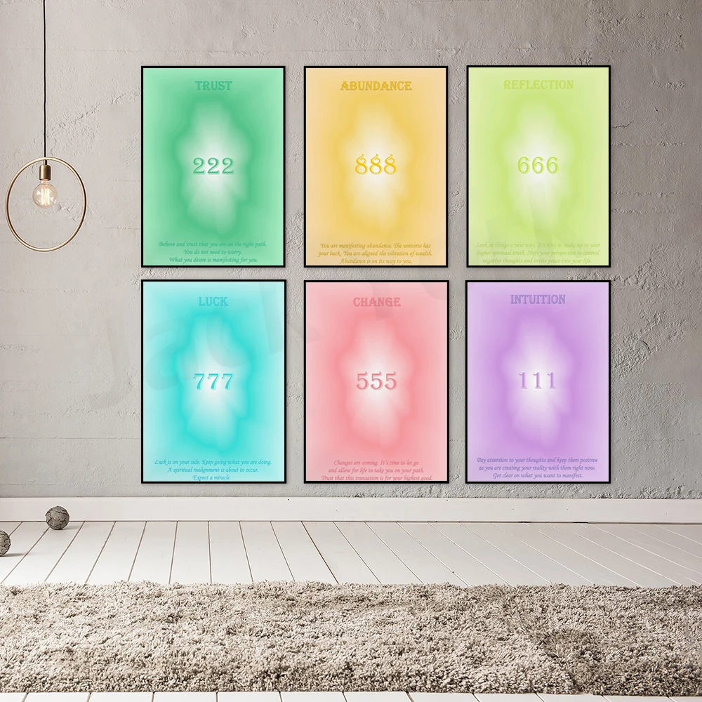 Angel Numbers  Gradient Aura Art Print, Spiritual Vibrant Energy Psychedelic Wall Art,Angel Messages Poster,Angel Manifest Decor