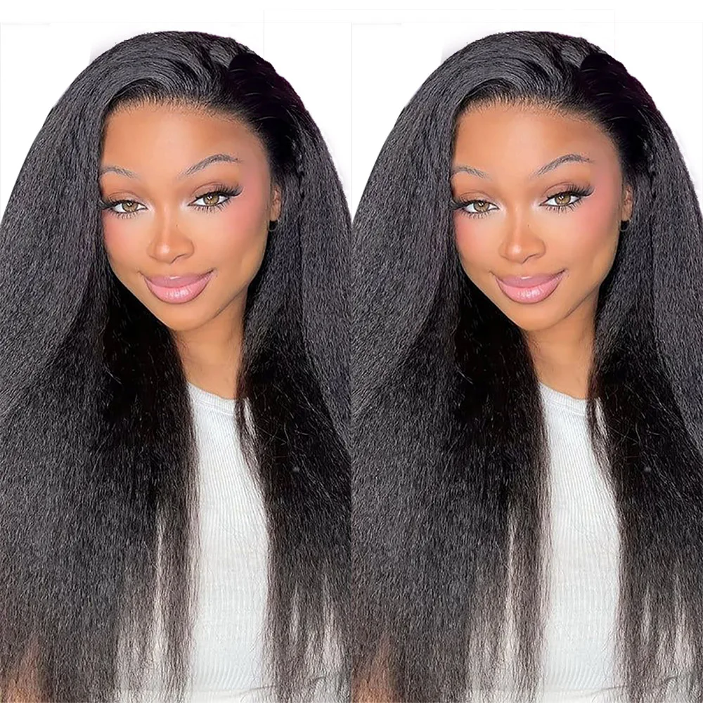 

Kinky Straight Wig Glueless Pre Plucked Bleached Knots Melted Hairline Ready to Wear 5x5 Lace Closure Wigs Human Hair for Women