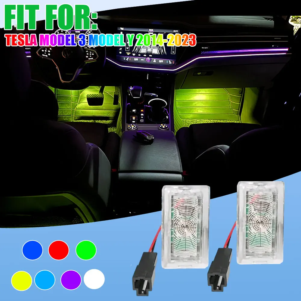 2x Car 18 Modes LED Light Car Footwell Atmosphere Lamp Car Decorative Light Auto Accessories for Tesla Model 3 Model Y 2014-2023