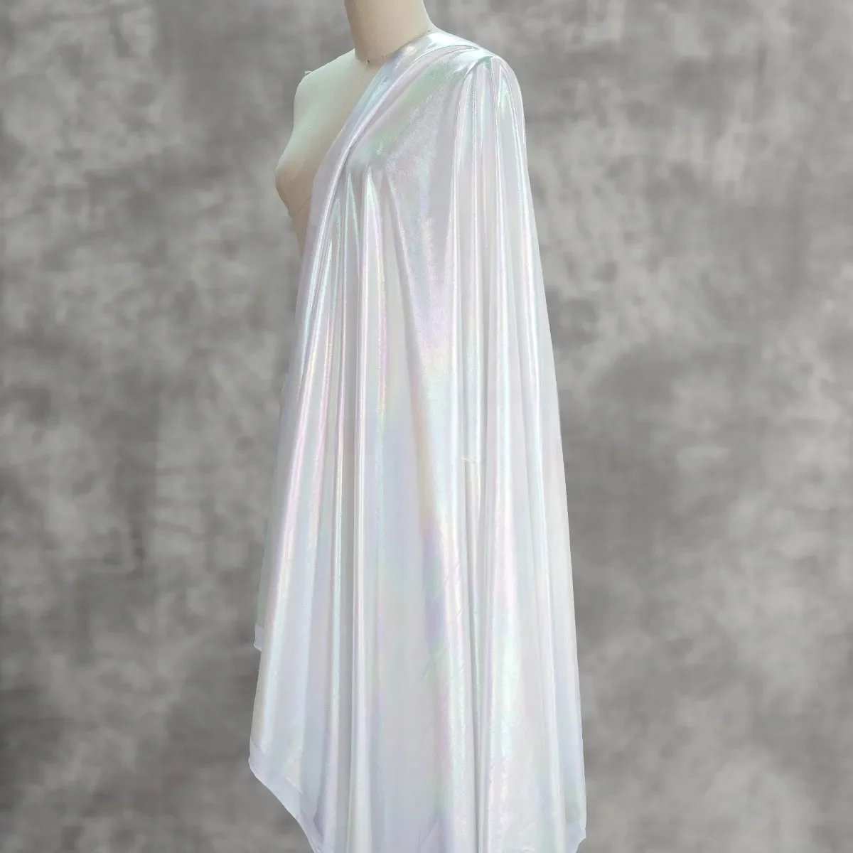 Shiny White Iridescent Spandex Fabric Stretchy for DIY Sewing Material Wedding Dress Garment Wide 160cm Sold By The Meter