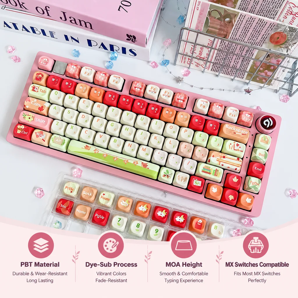 Maple Leaf PBT Keycaps,Custom Doubleshot GMK Cute Key Caps Set For MX Switches Mechanical Keyboards 60% 75% 80% 100%