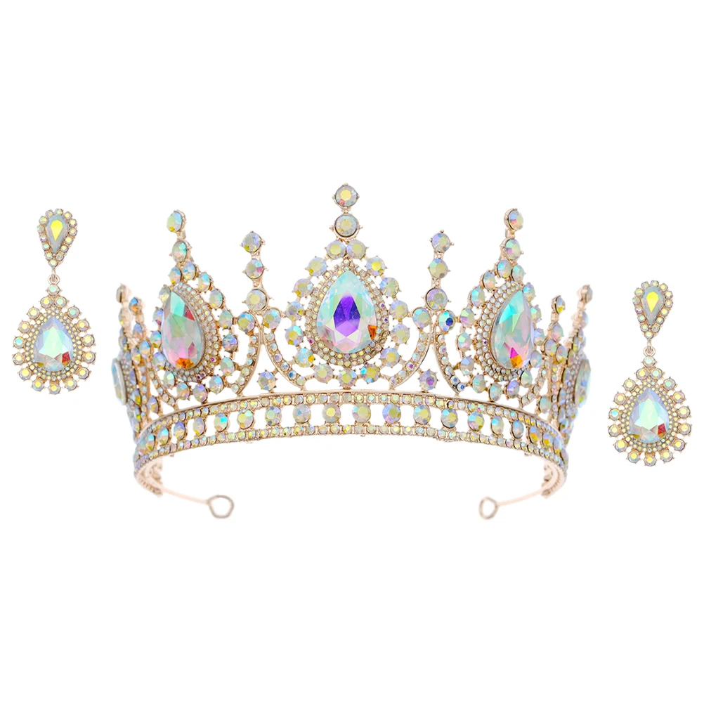 

Wedding Dress Set Crown Earrings Bridal Jewelries Dangle Tiara Drop Rhinestone Girls Jewelry Set Valentine Gift Party