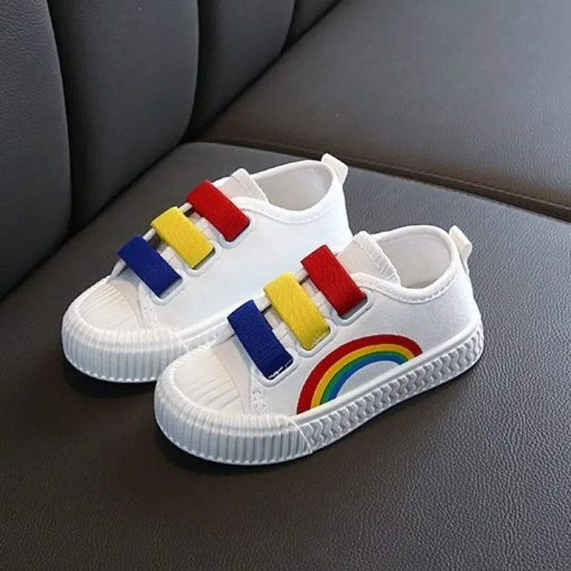 

Детские парусиновые кроссовки унисекс, белые туфли без шнуровки для мальчиков и девочек, весенне-осенние дышащие лоферы, универсальная обувь для школьников ​