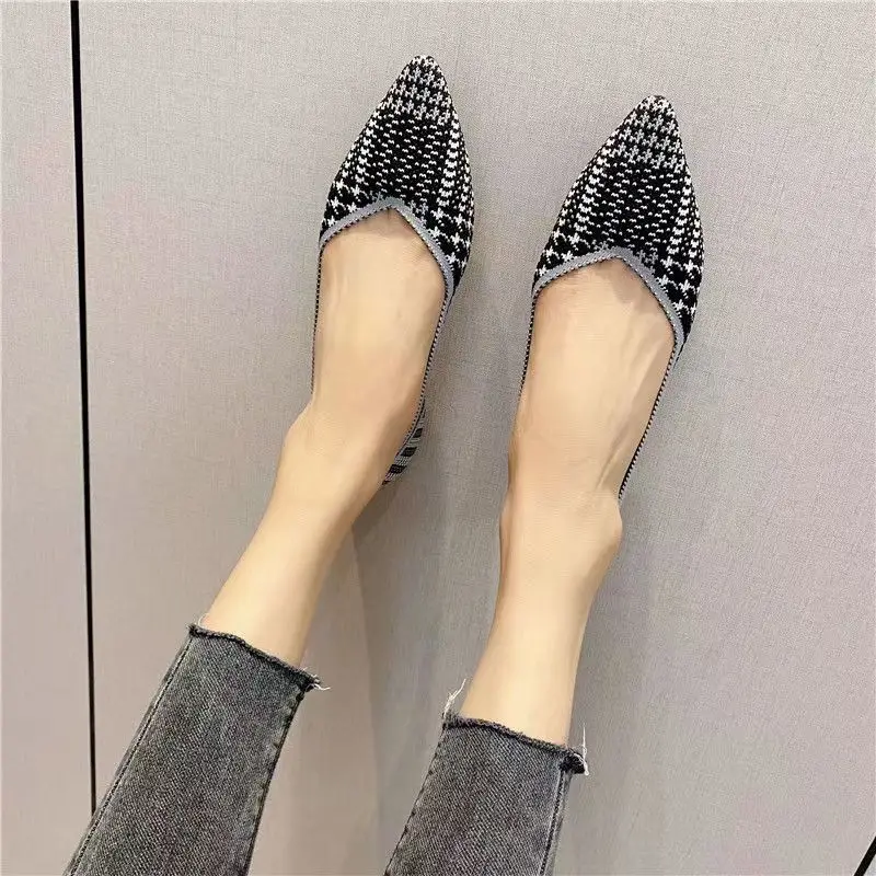 2023 new women\'s shoes spring and autumn flat shoes fashion casual women\'s flat shoes pointed knitting elastic comfortable shoes