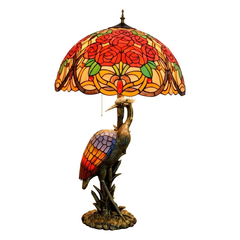 

Tiffany's Stained Glass Guest Restaurant Hotel Rose Decoration Large Table Lamp Crane Art Lamp