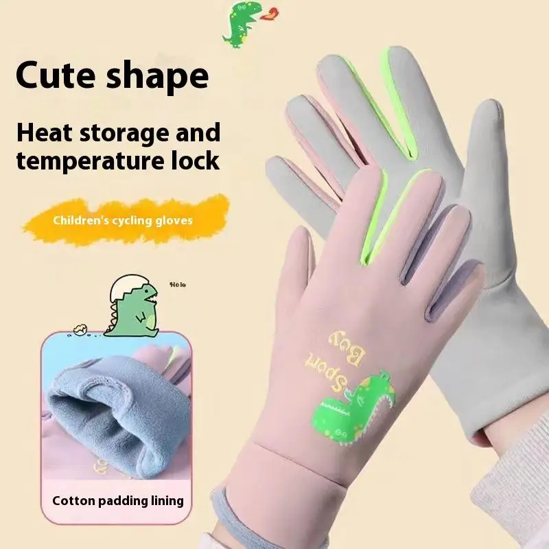 Guanti caldi per bambini Autunno Inverno Cartoon Dinosaur Ragazzi Ragazze Guanti idrorepellenti antivento da ciclismo all'aperto