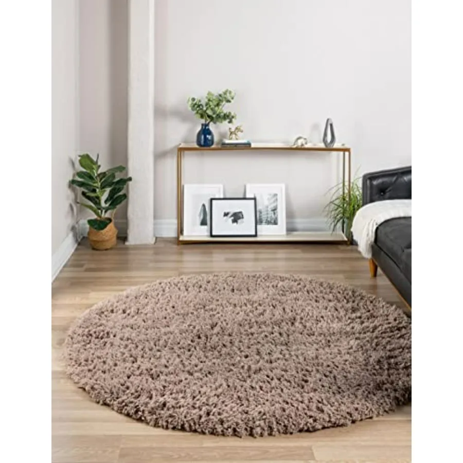 

Infinity Collection Solid Shag Area Rug 8 Ft Round Khaki Shag Rug Perfect for Kitchens Dining Rooms Living Rooms Bedrooms Home