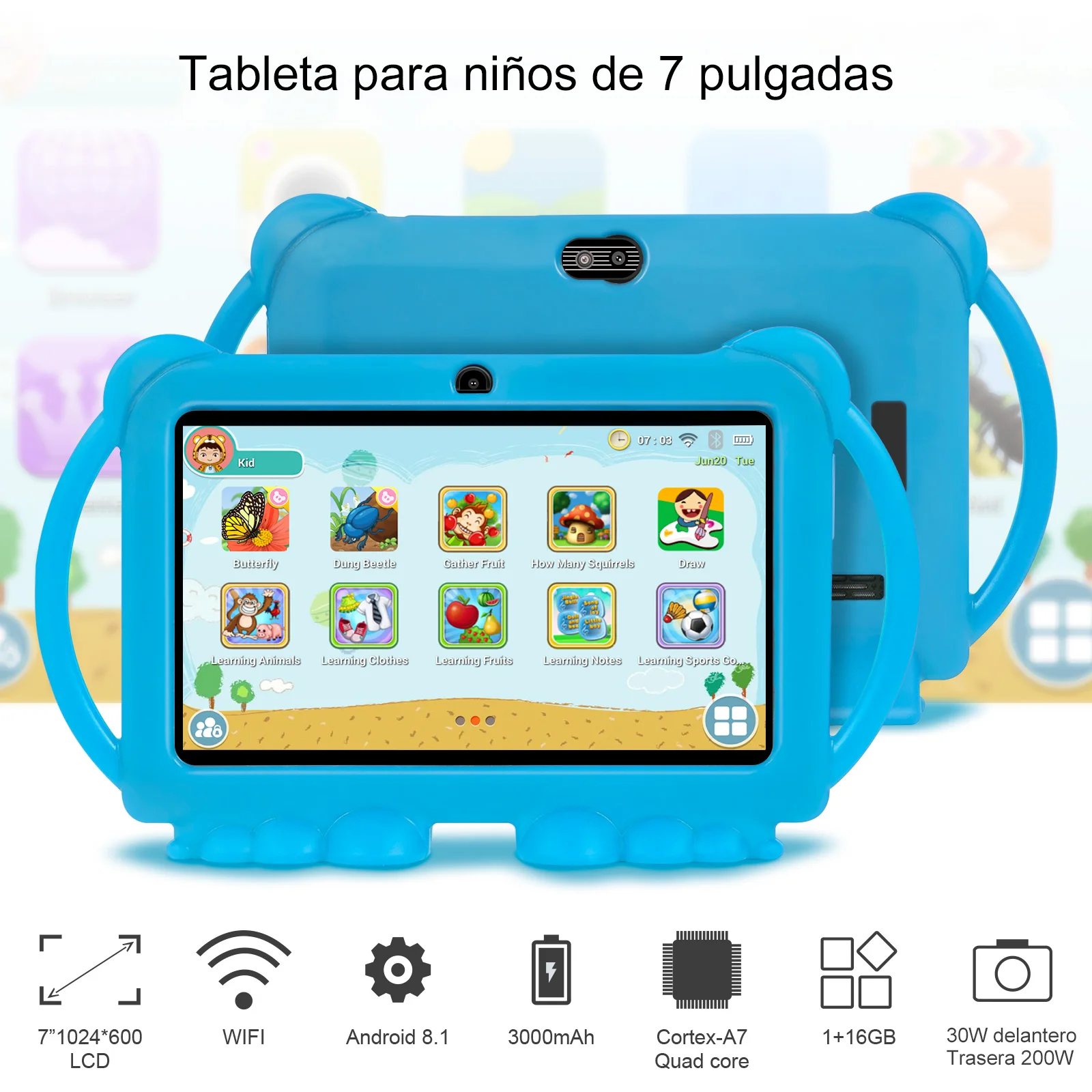 XGODY Android Kids Tablet For Study Education 32GB ROM 7 Inch IPS Screen PC Type C WiFi OTG Children Tablets With Cute Case