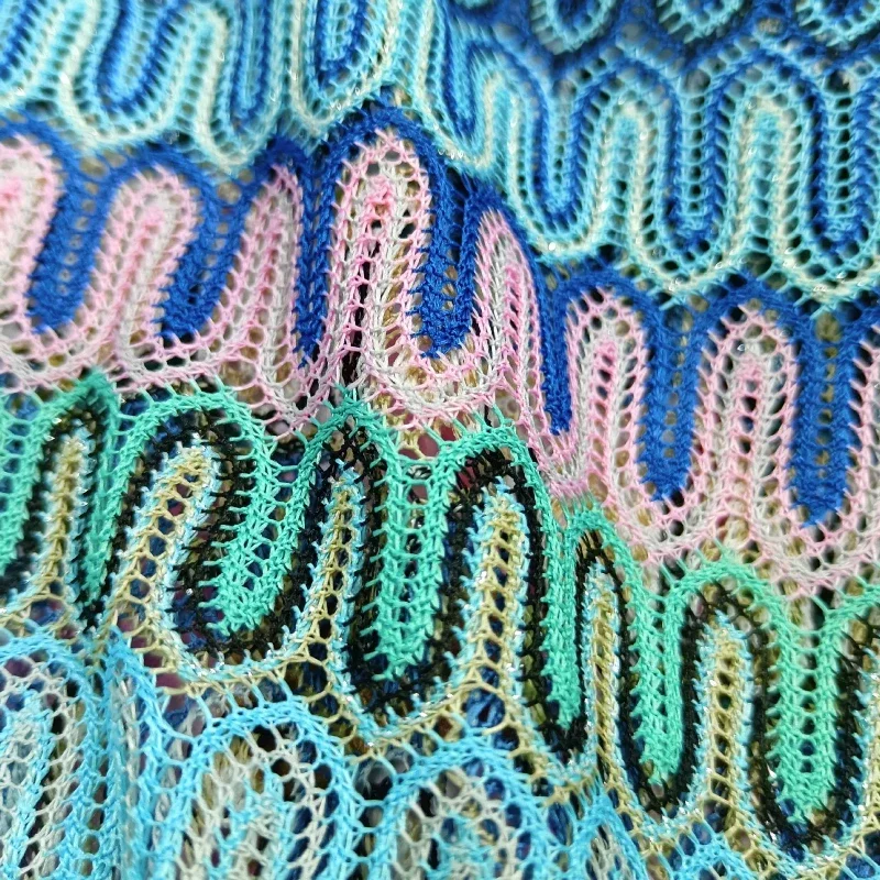 U-shaped Crochet Fabric Dress Colorful Striped Texture Lace Ethnic Style Clothing Handmade DIY Accessories Shawl Fabrics Cloth