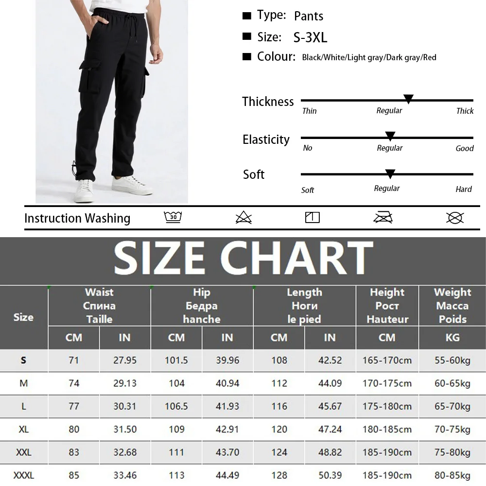 Herren-Jogginghose, gerade Passform, Jogger für Sport und Streetwear, lockere, übergroße, lange Hose mit Kordelzug, Herren-Hose mit mehreren Taschen – Detail 1