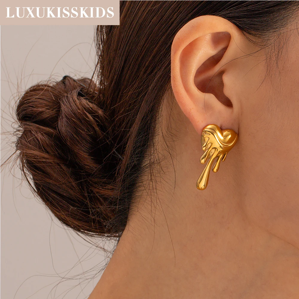 LUXUKISSKIDS Vintage Round Geometric Earrings Stud 18K Plated Flower Heart Large Piercing for Women Statement Fashion Jewelry