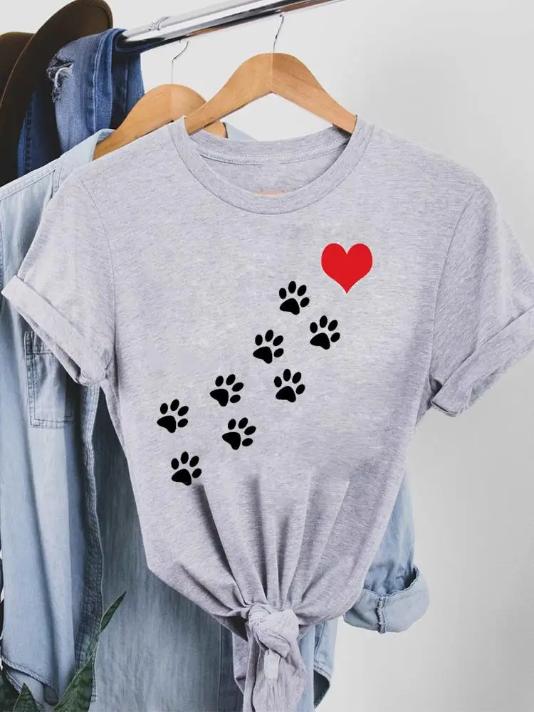 

Women Female Summer T Clothing Print Graphic Tee Fashion Short Sleeve Casual T-shirts Trend Lovely Cat Dog Pet 90s Clothes