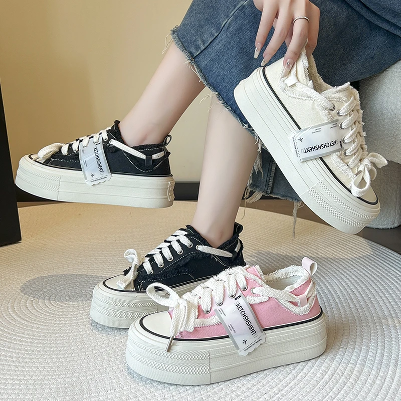 Womens Flat Sneakers New Style Breathable Floral Canvas Shoes Autumn Thick Platform All-match Student Sneakers Zapatillas Mujer