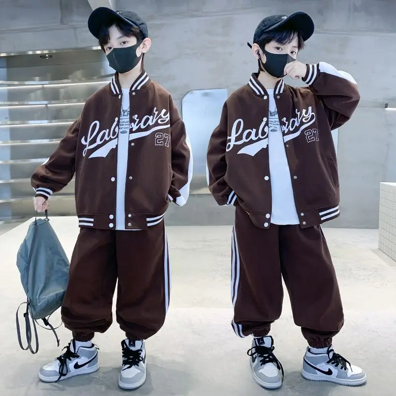 Boys Autumn Spring Fashion Cotton Baseball Sports Suits Teenage Kids Trend Korean Style Outfits Tracksuits Children Clothes Sets