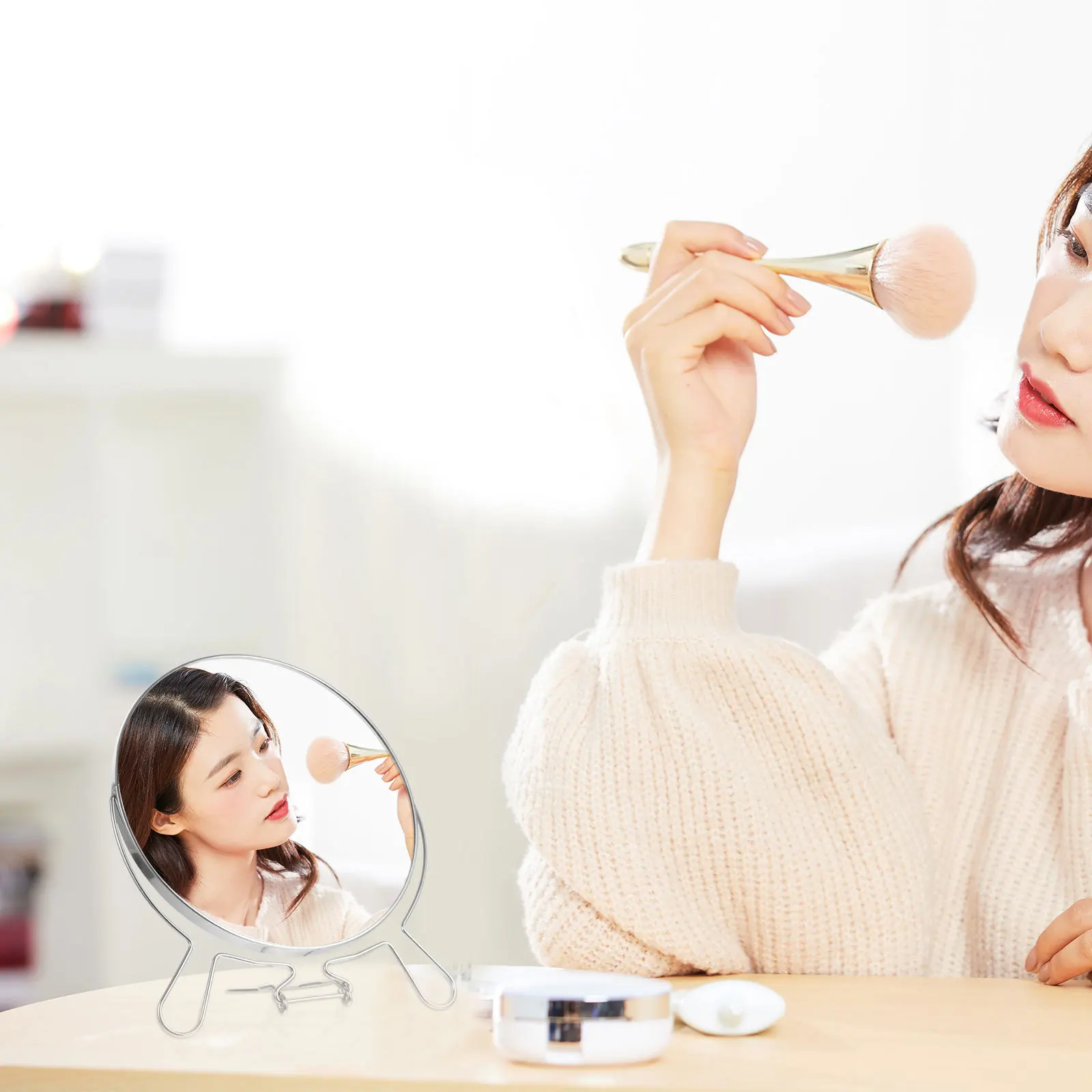 

8 Inch Double-Sided Glass Mirror Retro Rotating Desktop Vanity Dressing Table High-Definition Makeup Mirror