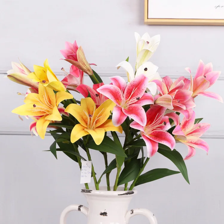 

Lily artificial flowers branch bouquet flower arrangement DIY wedding party home decoration prop simulation plants flowers