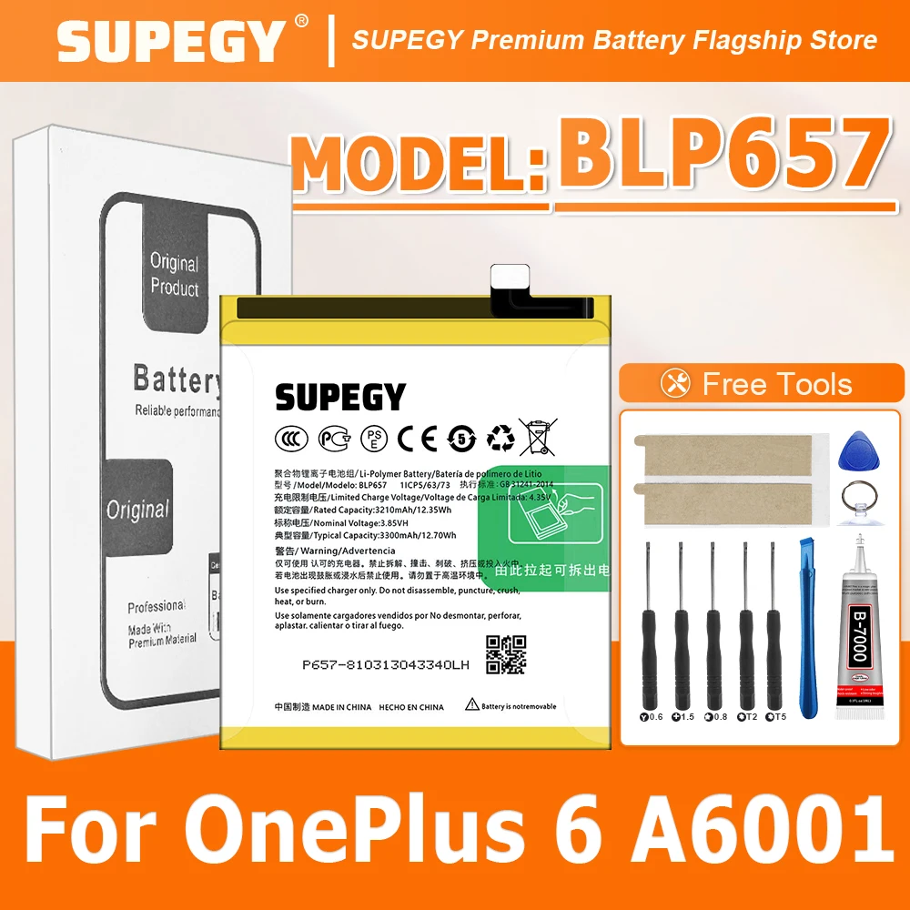 

Аккумулятор BLP657 3300 мАч для OnePlus 6 A6001, 100% новый, оригинальный, последняя модель, 2026 год выпуска