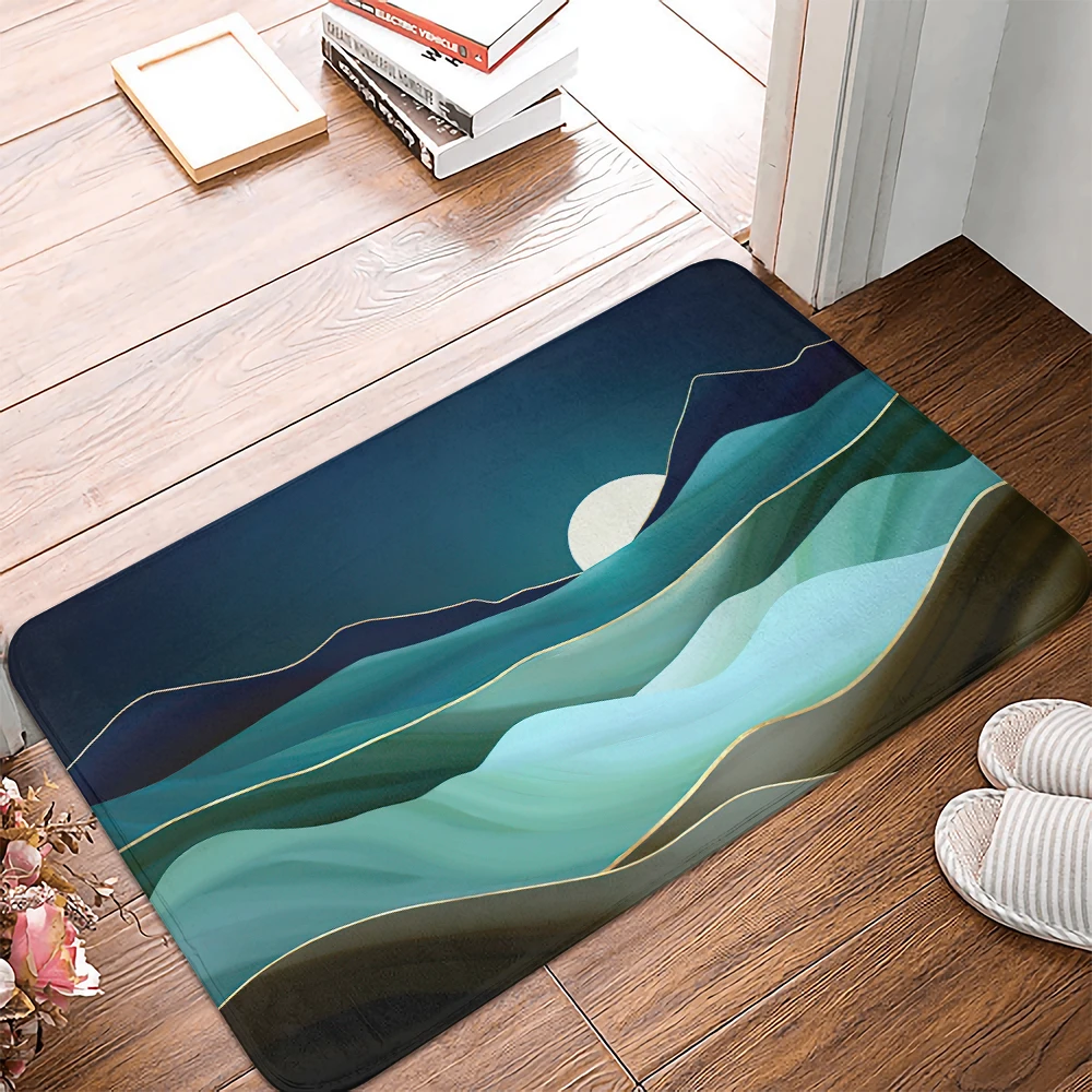 Oil painting of turquoise peaks Carpet Entrance Doormat Bath Floor Rugs Absorbent Mat Anti-slip Kitchen Rug for Home Decorative