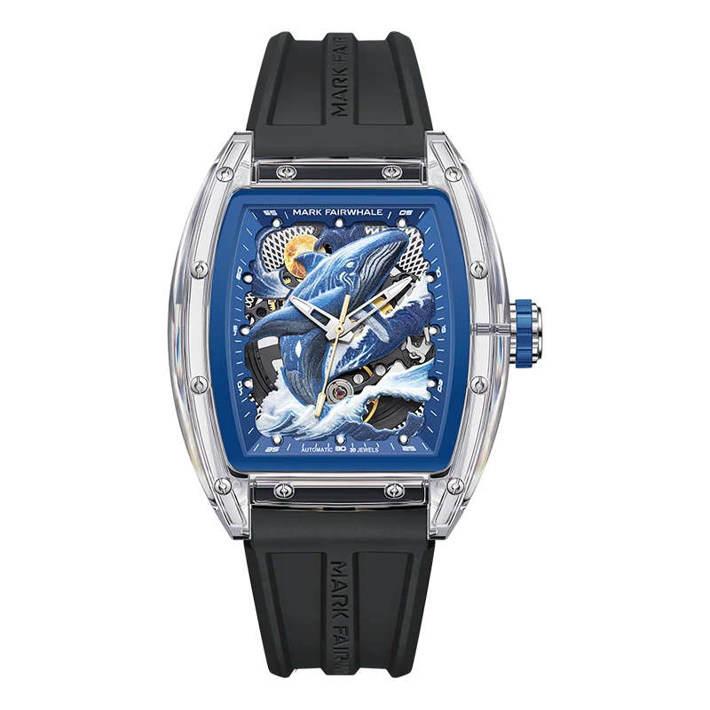 

Mark Fairwhale BIG-SIZE Fashion Tonneau Men's Mechanical Watch Leaping Kunpeng Dial Skeleton Transparent Case reloj hombre