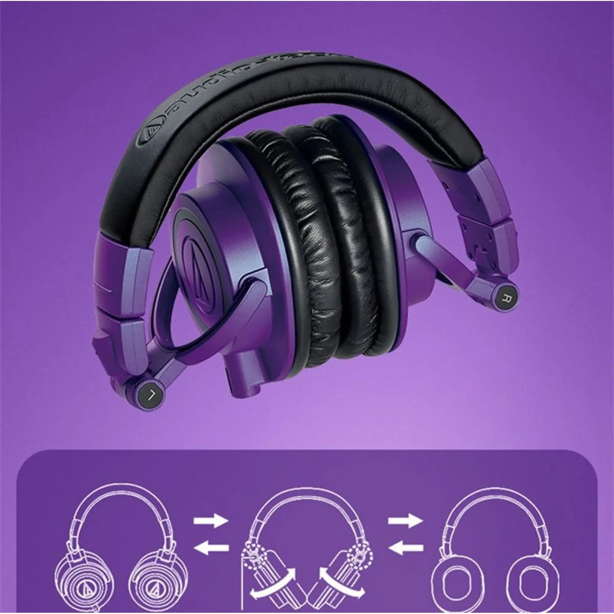 ATH-M50X Professional Studio Monitor Headphones, Purple,Professional Grade, Critically Acclaimed, with Detachable Cable