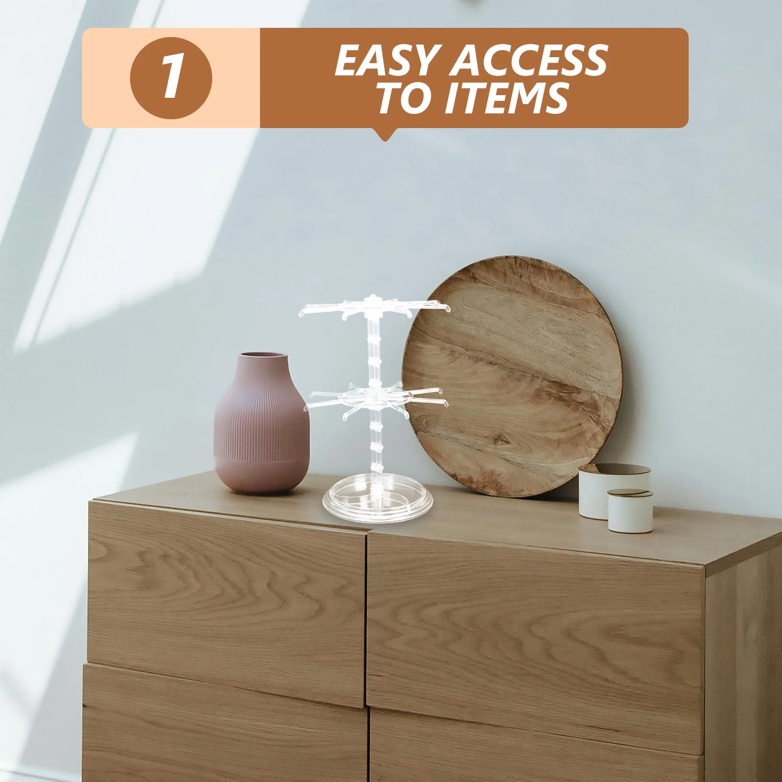 

2 Tier Rotating Necklace Holder Jewelry Tree Bracelet Stand Earring Ring Display Organizer Transparent Keychain Rack Hanging