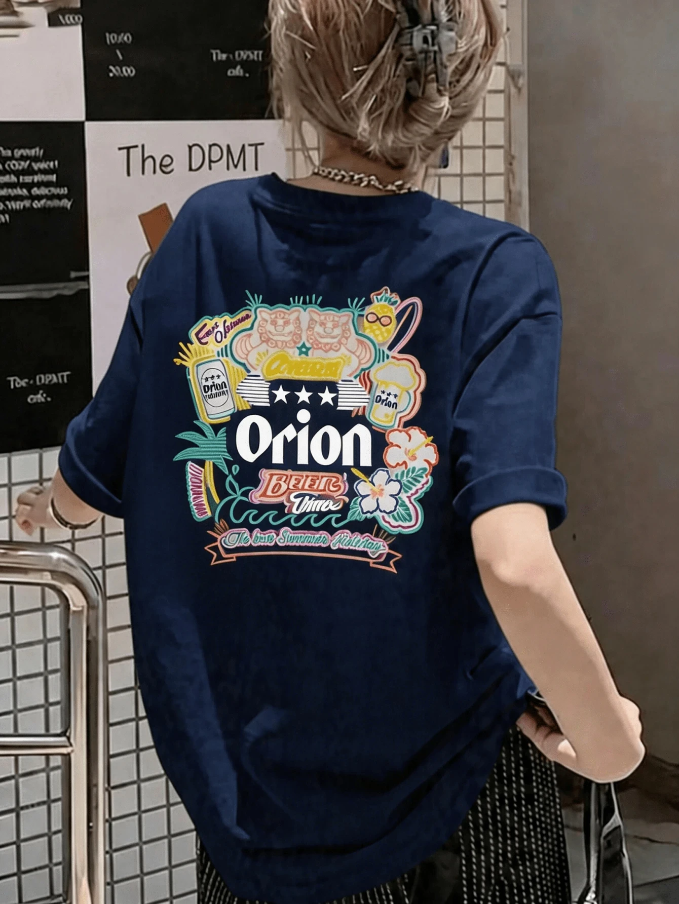 Weißes Kurzarm-T-Shirt mit Orion-Bier-Logo-Druck, lässige modische Kleidung für Herren – Detail 3