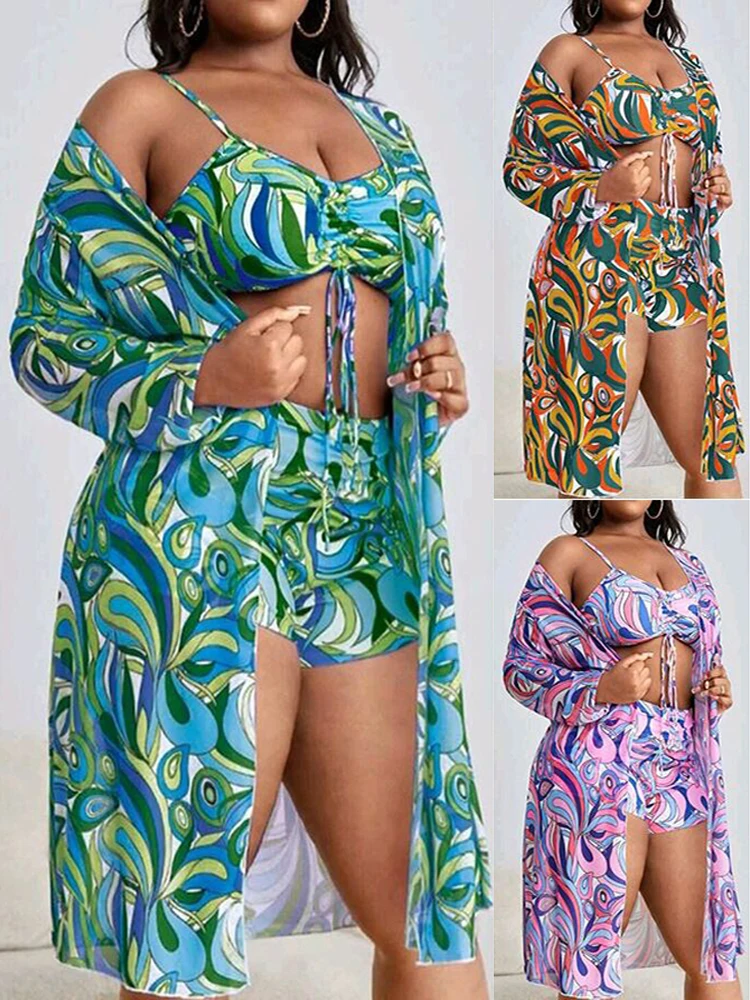 2023 New Plus Size Swimwear for Women Swimsuit Large Bathing Suits Three-Piece Push Up Bikini Set Sexy Separate Stylish