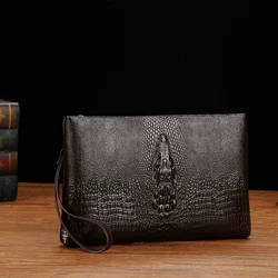 Luxury Brand Men Clutch Bag Fashion Long Wallet Men Leather Double Zipper Business Purse Black Brown Casual Male Handy Money Bag