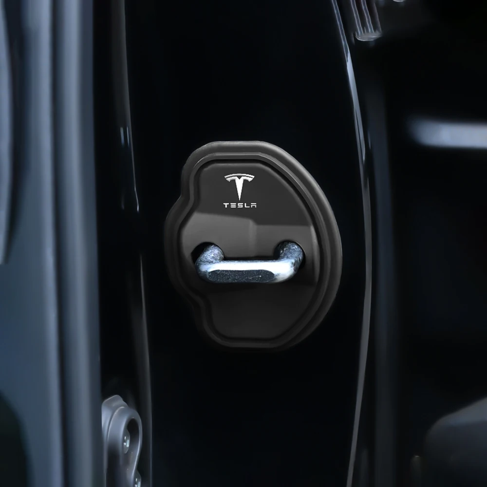 4 Uds. Cubierta de cerradura de puerta de silicona para coche, pegatinas protectoras, accesorios para Tesla Model 3 Model S X Model Y Roadster