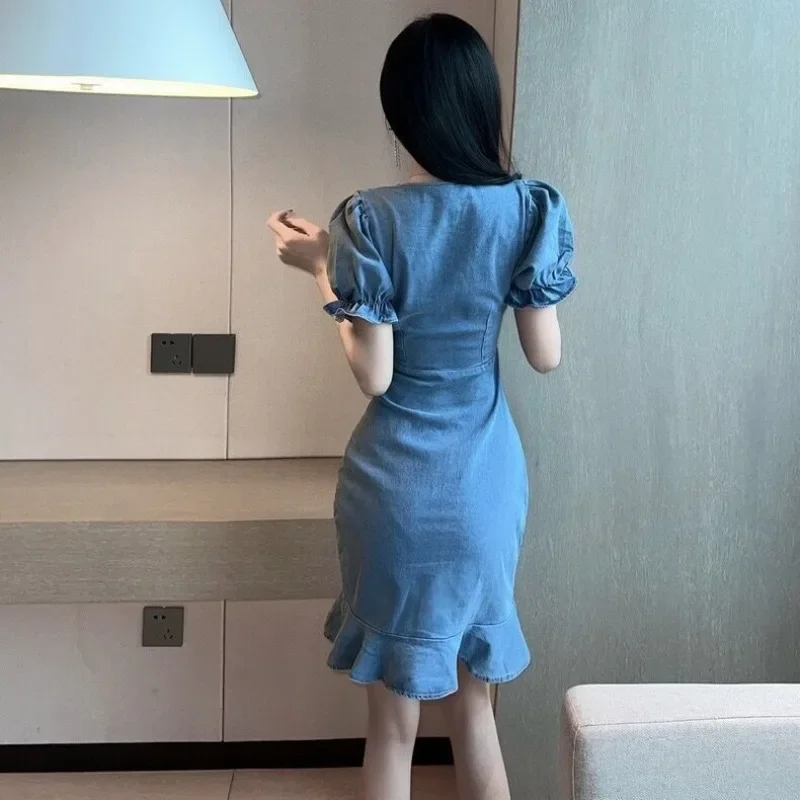 Bodycon Corset Tight Female Dress Short Sleeve Mini Ruffle Women's Dresses Designer Clothing Y2k Elastic Elegant Luxury Trendy