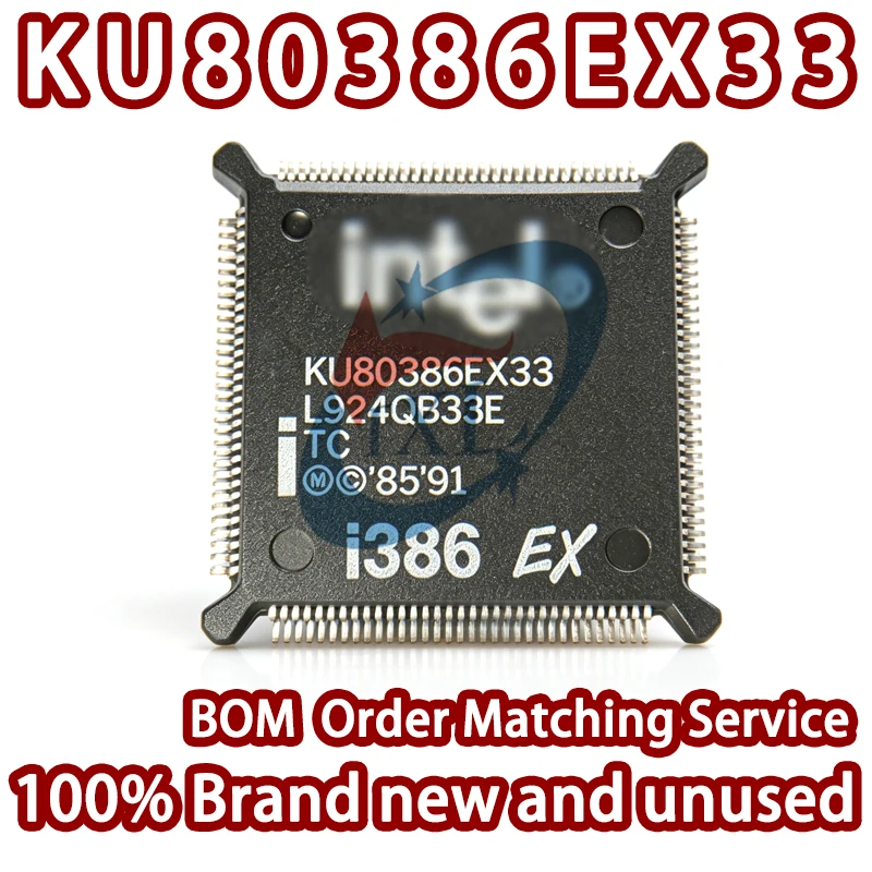 100% Brand New-INTEL KU80386EX33 i386 EX 32-Bit Embedded Microprocessor 33MHz PQFP-132 5V x86 CPU Integrated Circuit Chip