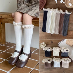 2-8 Years Autumn Baby Girls Knee High Socks Soft Cotton Winter Warm Lace Stuff Princess Long Socks Leg Cute Ruffle Kids Socks