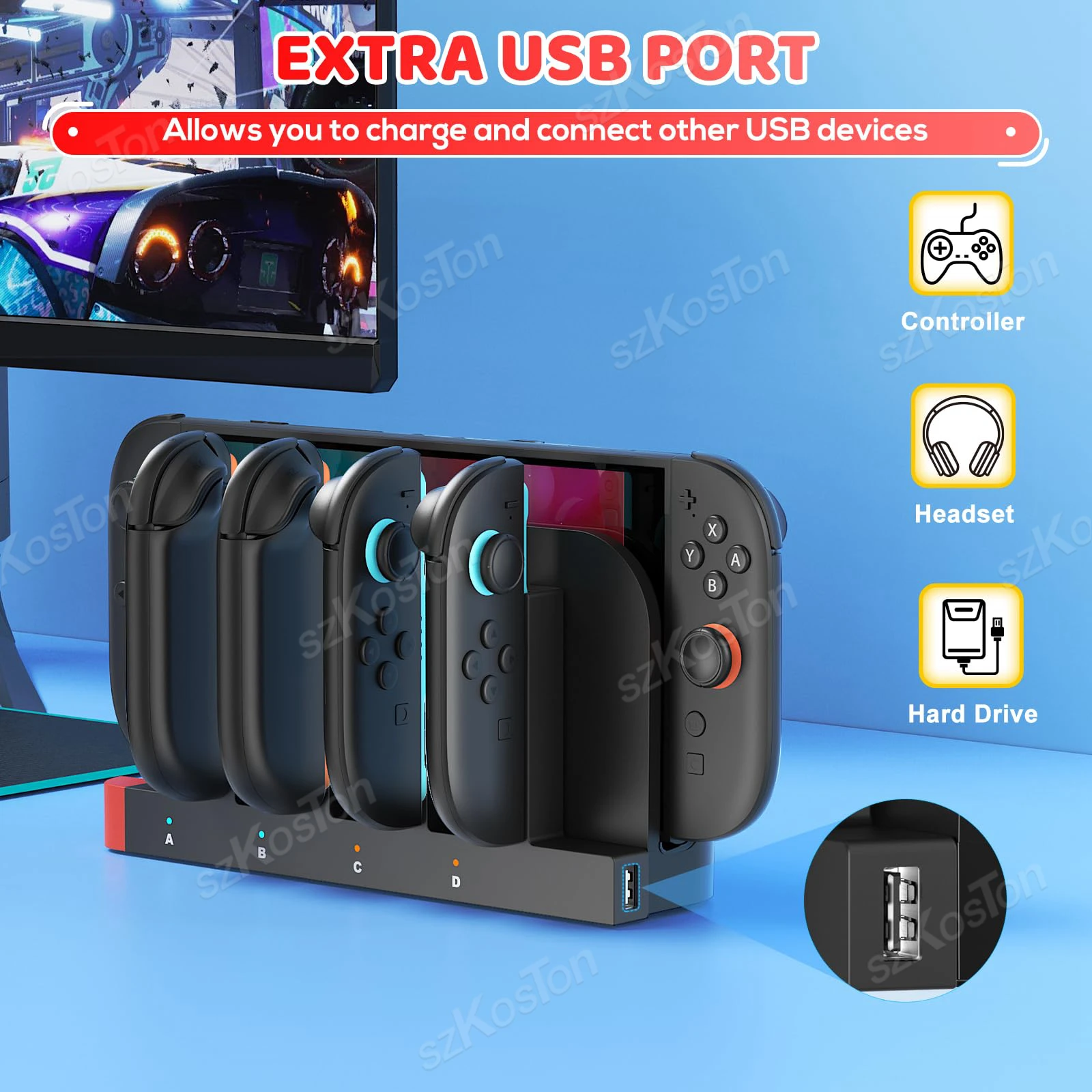 Stacja ładująca do kontrolerów Switch 2, szybka ładowarka z wskaźnikiem LED do kontrolerów, akcesoria do gier Switch2 — zdjęcie produktu 4
