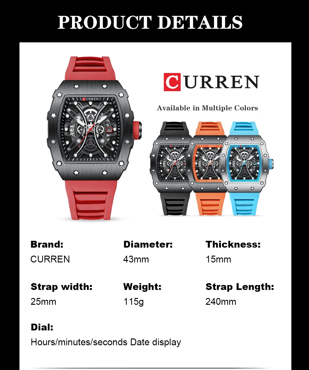 CURREN Orologio da polso da uomo, tre sub quadrante, display con data, cinturino in pelle, casual, analogico, al quarzo, oro 8346, Nero , 22, Cinturino