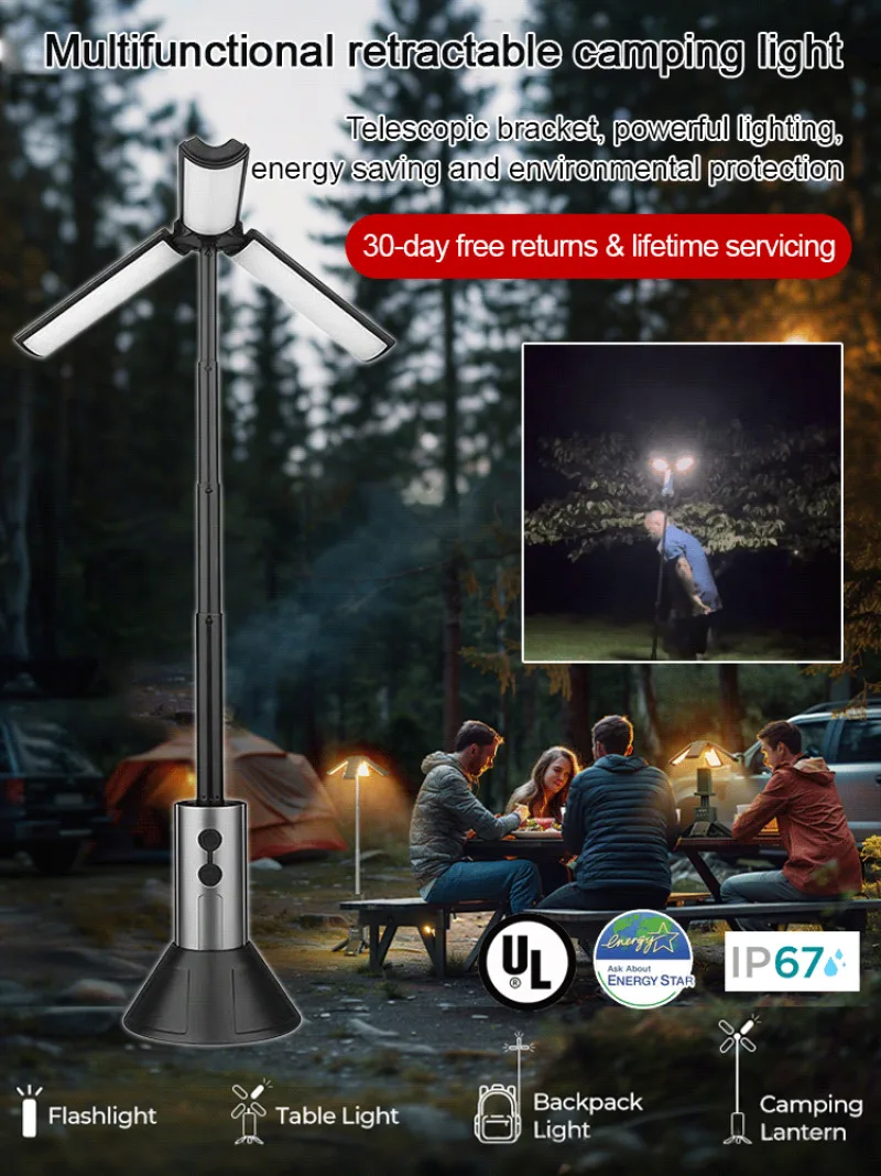 

Multifunctional Folding Camping Light Outdoor Retractable Light with Metal Hanging Ring