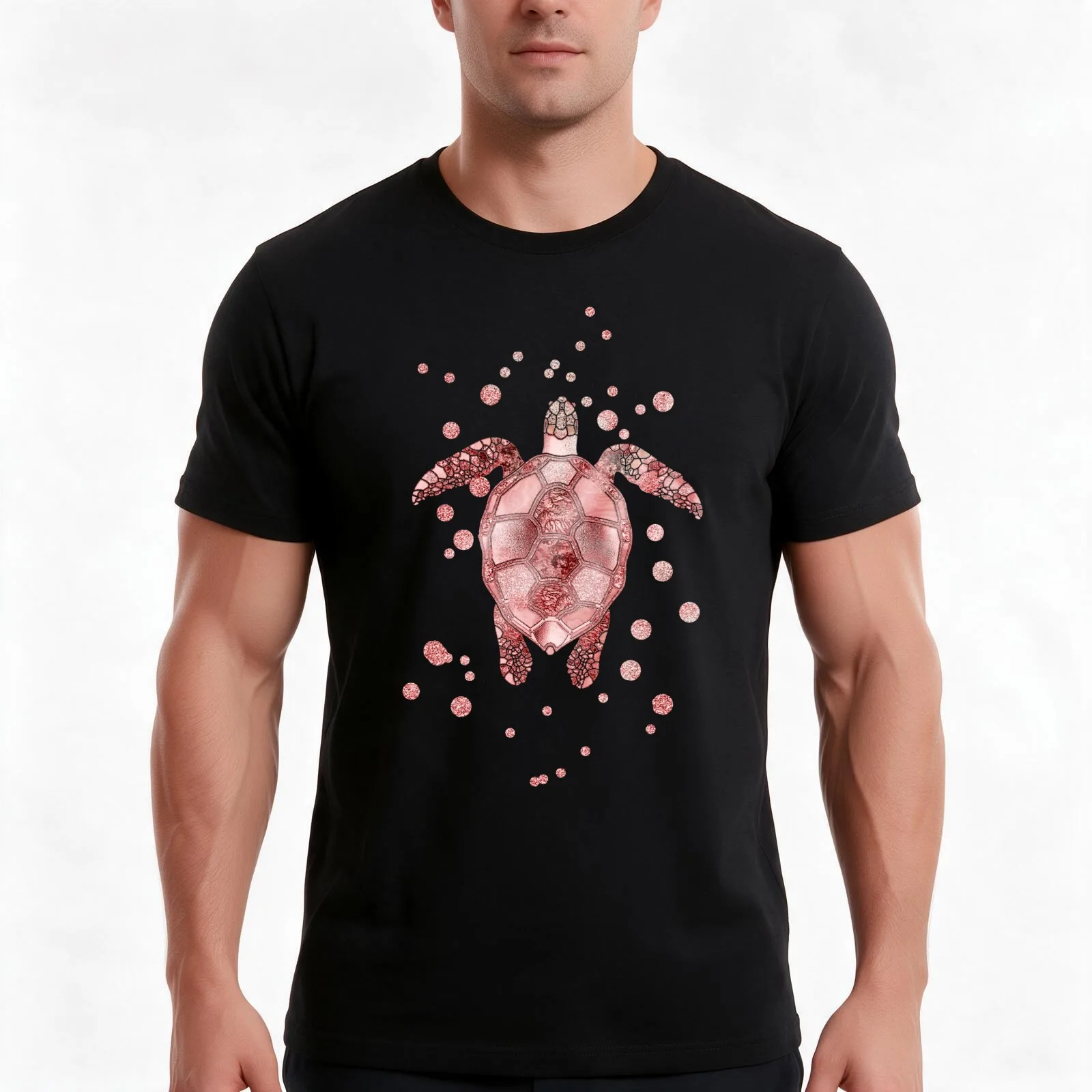 Glamour Turtle Rose Gold T-Shirt, Summer Casual Cotton Tee, Oversized Streetwear Tops, Vintage Graphic Print, Unisex Men Women