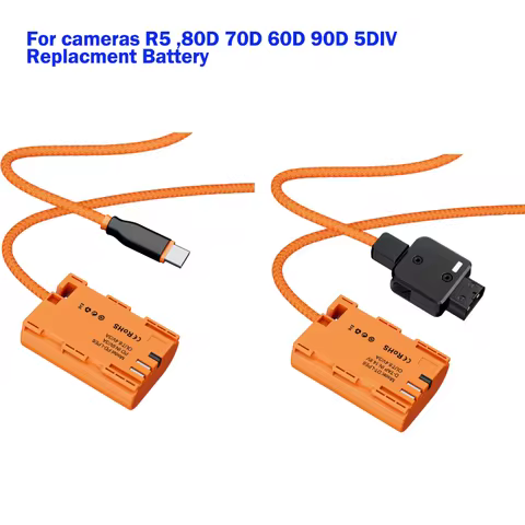 USB Type C PD 9V to LPE6 /12V-17V D Tap To E6 Dummy Battery for R5 80D 70D 60D 90D 5DIV Cameras Continuous Power Supply Cable