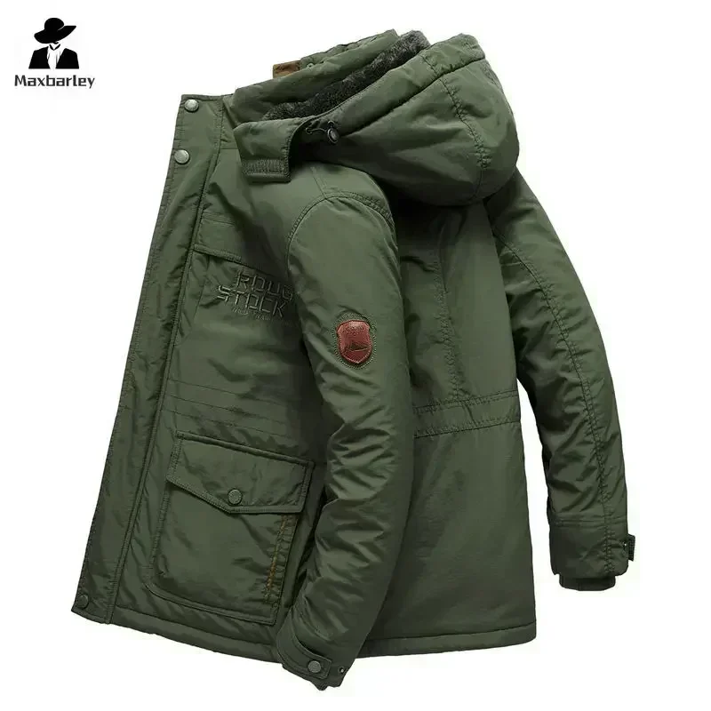 winter Parka Men\'s Multi-pocket Thickened Fleece-lined Cold-proof Padded Jacket Outdoor Camping Removable Cap Warm Men\'s Coat