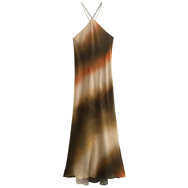 HXAO 2024 Tie Dye Halter Dresses Women Dresses Summer Sleeveless Backless Slim Maxi Dresses Sexy Elegant Party Dresses For Women