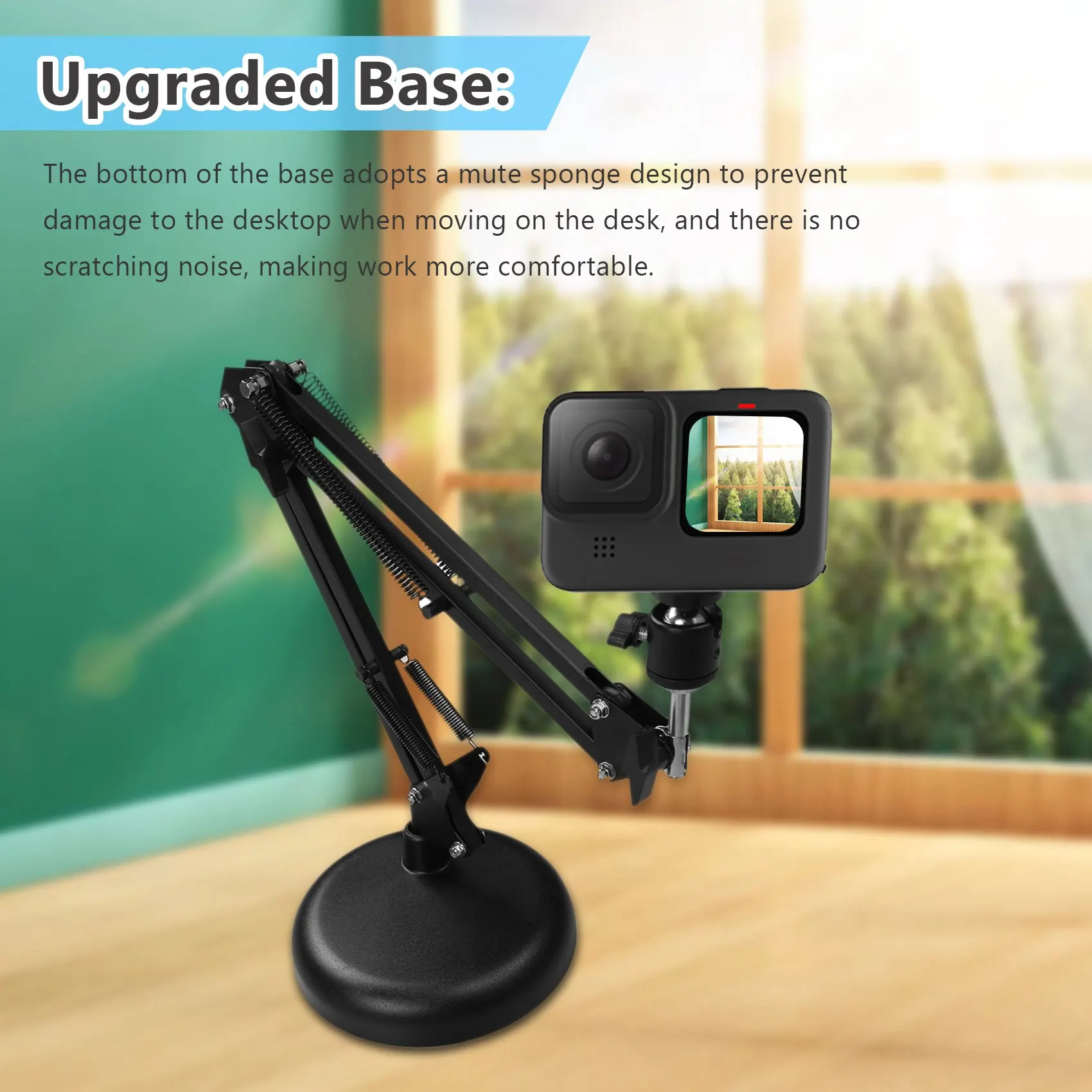 웹캠 스탠드, 데스크톱 서스펜션 가위 암 스탠드, 업그레이드된 라운드 베이스, 웹캠용