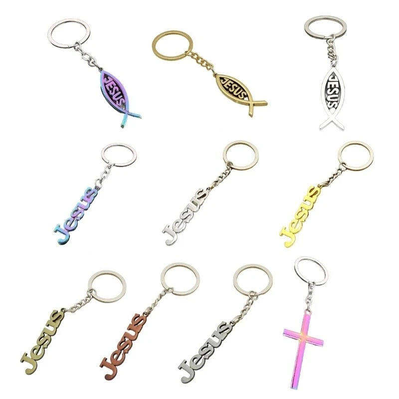 

Eye catching Metal Fish Shaped/Letter/Crosses Pendant Keyring Vibrant Accessory Suitable for Daily Wear and high quality