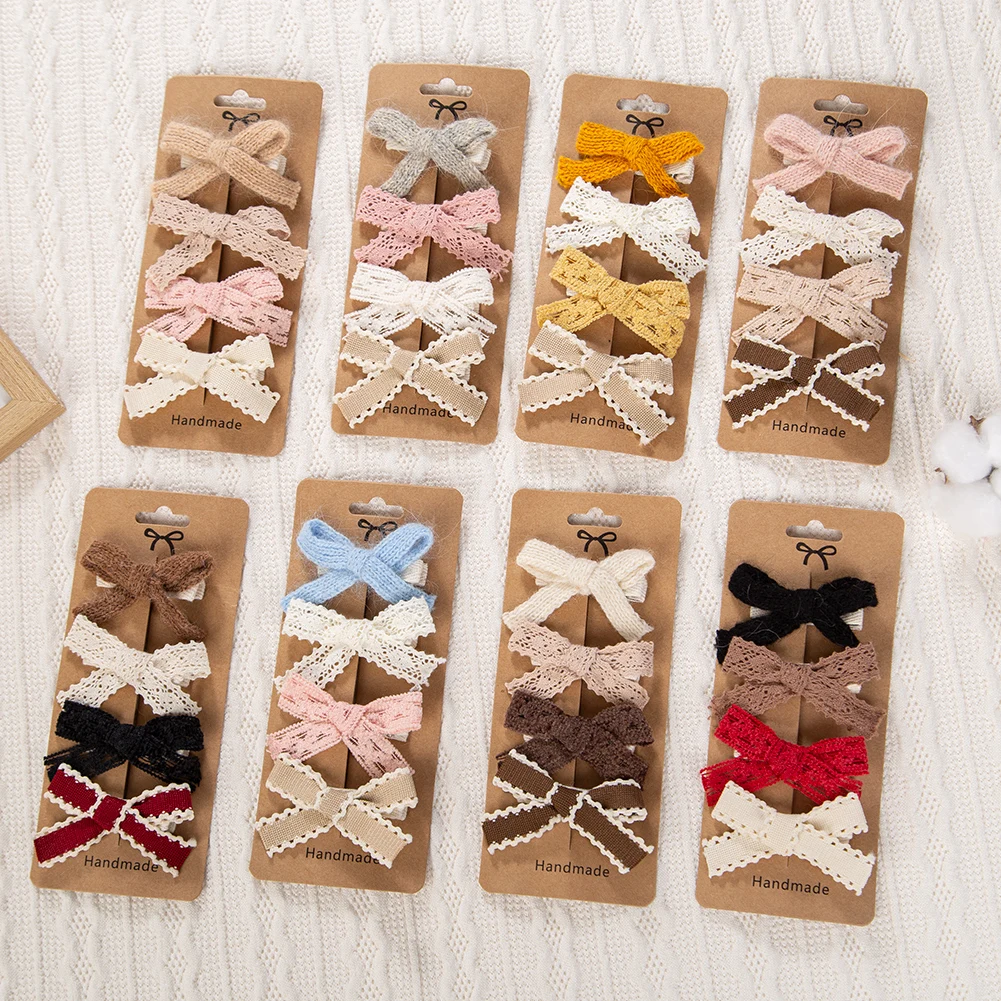4Pcs/Set Baby Girls Hair Bows Clips Princess Ins Lace Hairpins Cloth Covered Safety Hairgrips Kids Headwear Hair Accessories