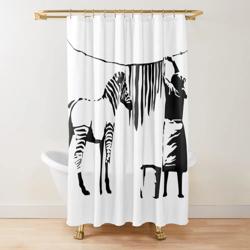 

Zebra Wash Stencil Art Banksy Shower Curtain For Shower For Bathrooms Anime Shower Set For Bathroom Curtain